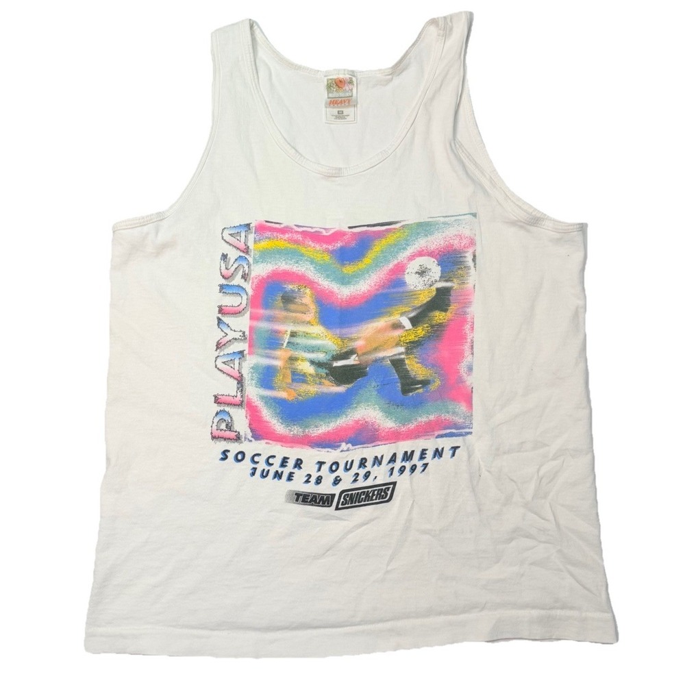 Vintage 1997 PlayUSA Soccer Tournament Team Snickers Tank Top‎ Single Stitch M